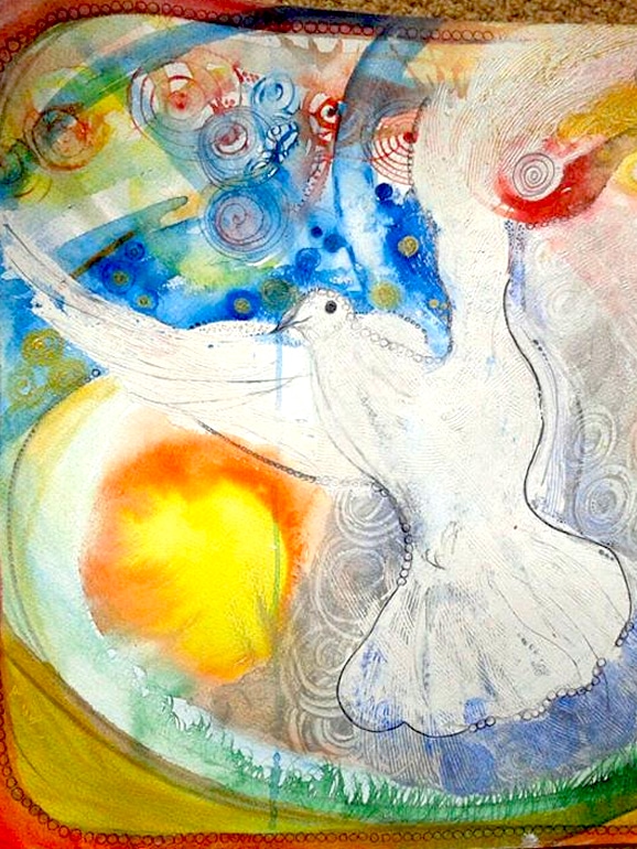 white bird flies west